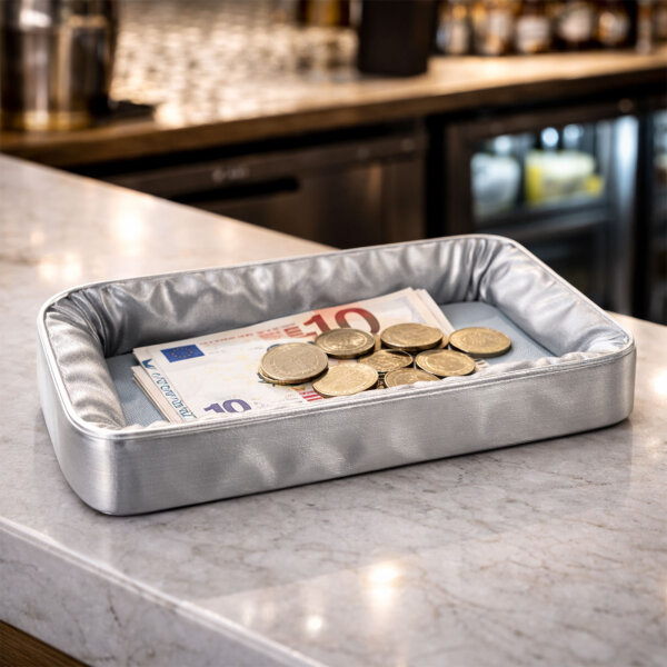 Design Wechselgeldtablett Nuvia silber Seidenglanz Change Tray