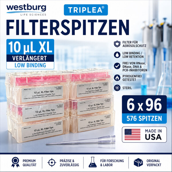 Westburg TripleA WB 5010S 10 µL XL Filter Tips Sterile – 6×96