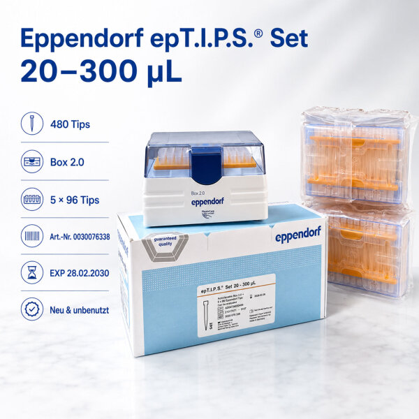 Eppendorf epTips Set – 20–300 µL – Box 2.0 – 480 Tips