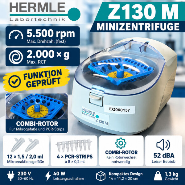 Hermle Z130 M Minizentrifuge – 5.500 rpm – 2.000 × g – COMBI-Rotor – geprüft