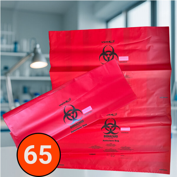 Biohazard Autoklavierbeutel 260L 965×1220mm 100µm HD-PE 65 Stk