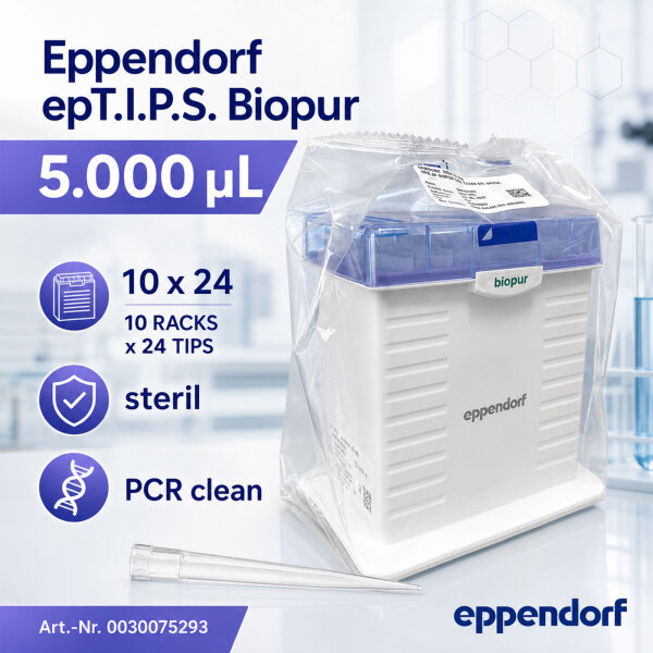 Eppendorf epT.I.P.S. Biopur 5000 µL / 0,1 – 5 mL PCR clean steril – 10×24 Rack