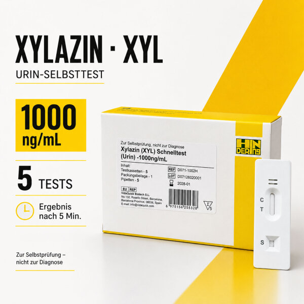 Xylazin Drogentest Urin 1000 ng/ml – 5er Set XYL Schnelltest