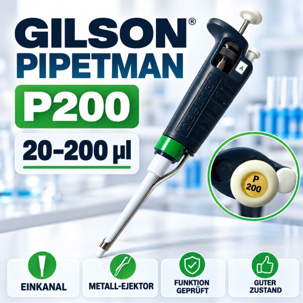 Gilson PIPETMAN P200 Pipette 20-200 µL Single Channel Tested