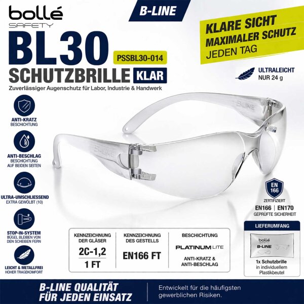 Bollé BL30 PSSBL30-014 Schutzbrille klar AF AS Labor Industrie EN166