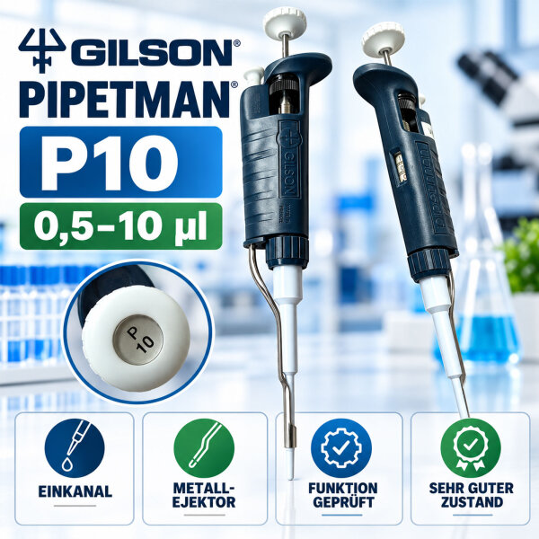 Gilson PIPETMAN P10 Pipette 1–10 µl – Einkanal – Metall-Ejektor – geprüft