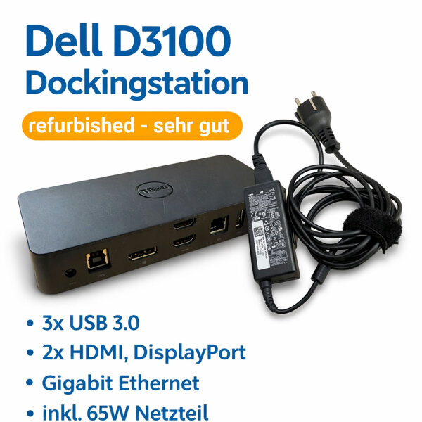 Dell D3100 Dockingstation refurbished mit 65W Netzteil sehr gut