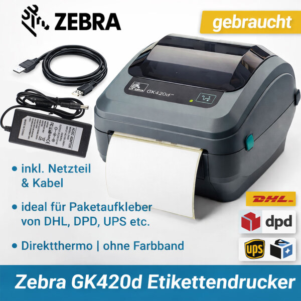 Zebra GK420d Etikettendrucker Direktthermo USB inkl. Netzteil & USB-Kabel gebraucht