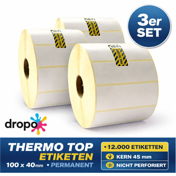 Thermo Top Etiketten 100 x 40 mm permanent 3 Rollen à 4000 Etiketten Kern 45 mm