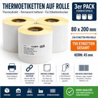 Thermoetiketten auf Rolle 80 x 200 mm Thermodirekt...