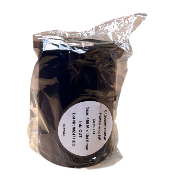 Thermal Transfer Ribbon 104mm x 450m Black Ink Out 25mm Core Pallas Wax