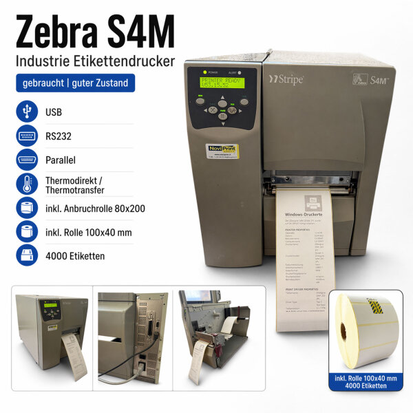 Zebra S4M Label Printer Used Industrial USB RS232 Parallel incl Labels
