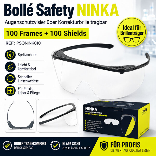 Bollé Safety NINKA Eye Protection Visor Over Prescription Glasses – 100 Frames + 100 Lenses