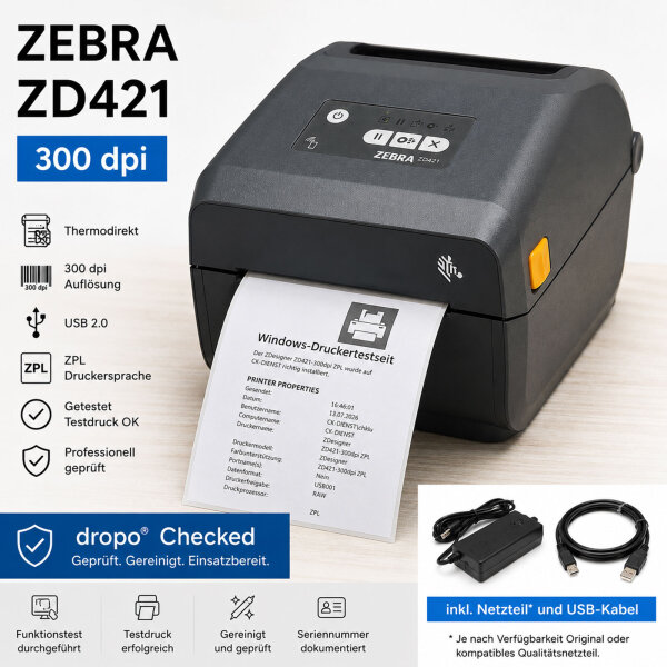 Zebra ZD421 300dpi Direct Thermal Label Printer USB ZPL Tested
