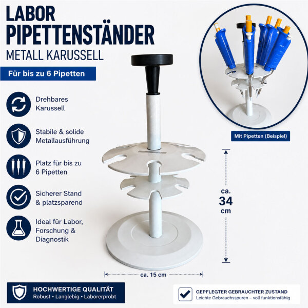 Metall-Pipettenständer Pipettenkarussell Drehständer für bis zu 6 Pipetten gebraucht