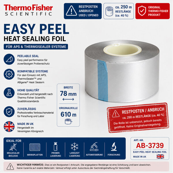Thermo Scientific AB-3739 Easy Peel Heat Sealing Foil Partial Roll Approx.250m