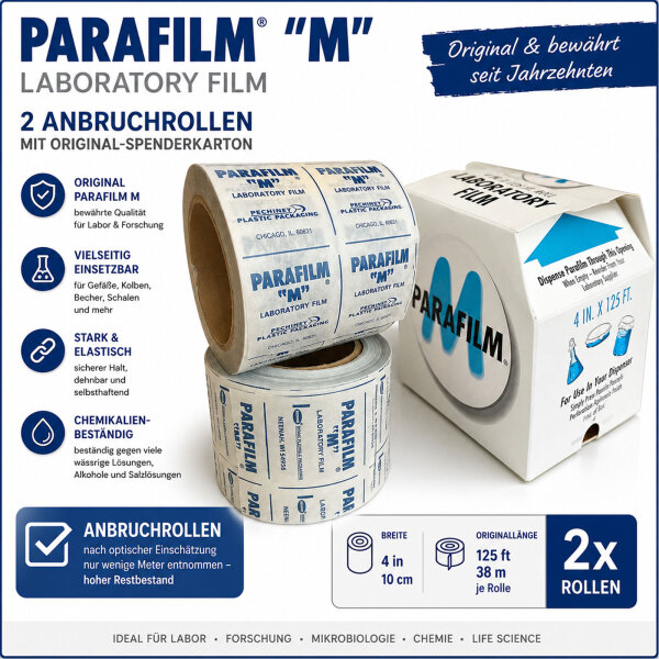 2x Parafilm M Laboratory Film 4in x 125ft Partial Rolls with Dispenser Box