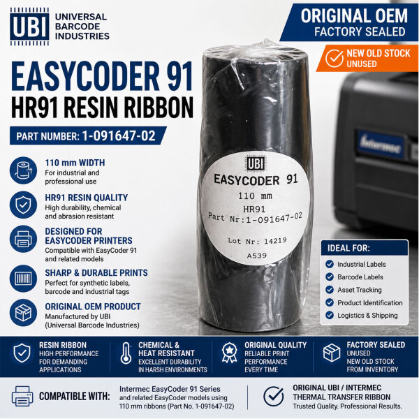 UBI EasyCoder 91 HR91 Resin Thermotransfer-Farbband 110 mm Original 1-091647-02