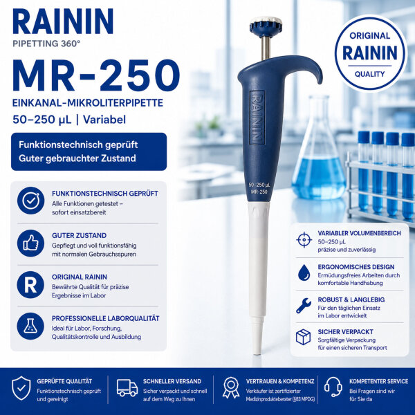 Rainin MR-250 Variable Pipette 50-250 µL Single Channel Tested