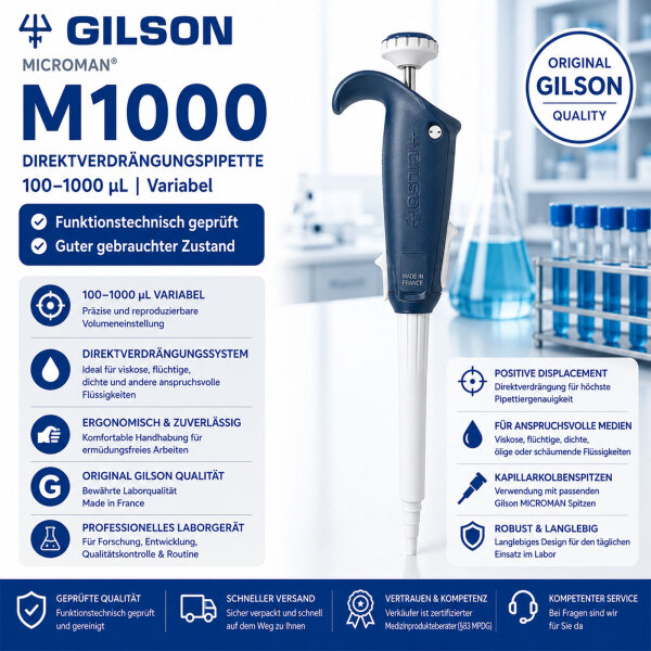 Gilson MICROMAN M1000 Positive Displacement Pipette 100-1000 µL Tested