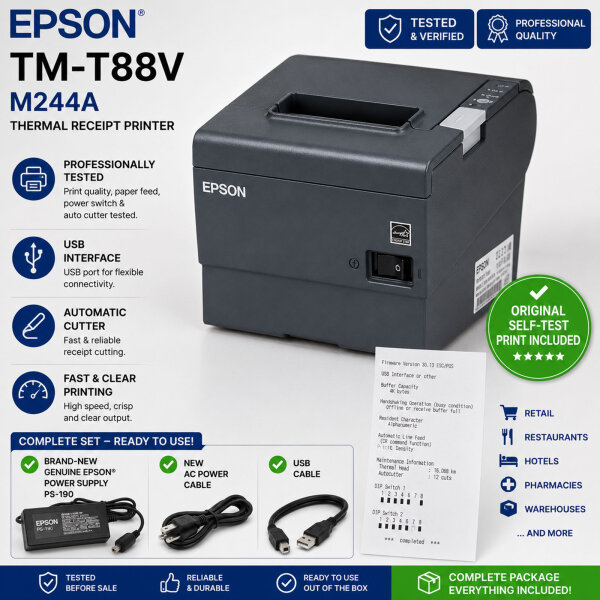 Epson TM T88V M244A USB Thermobondrucker | geprüft | NEUES Original Epson Netzteil