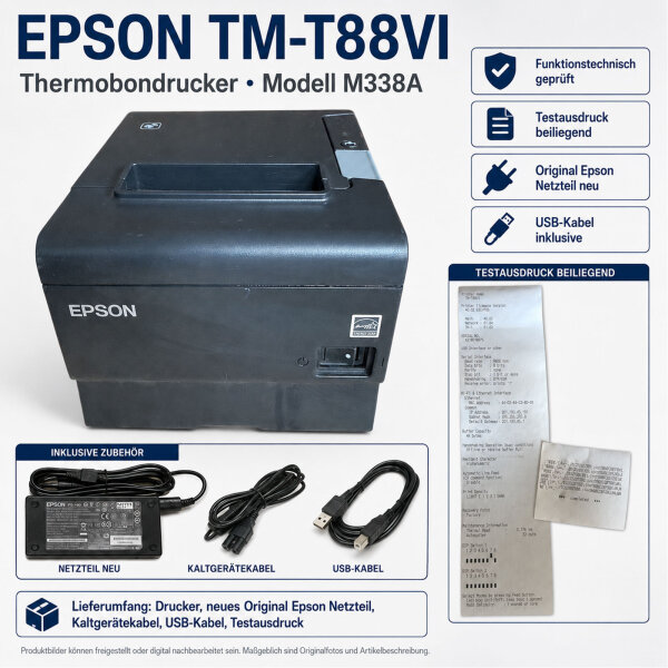 Epson TM-T88VI M338A Thermobondrucker – LAN, USB und RS-232 – geprüft