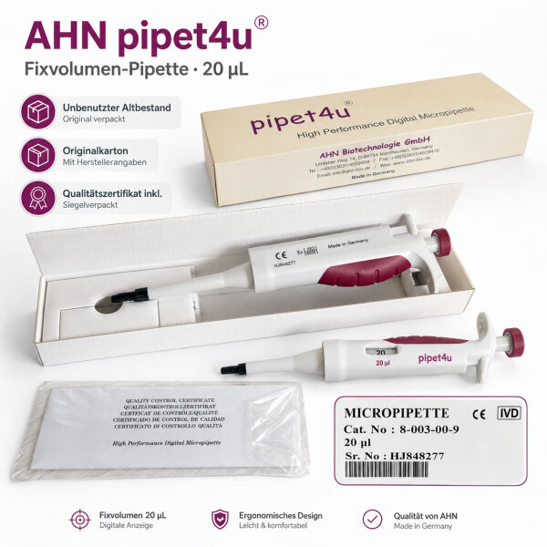 AHN pipet4u 20 µL Fixvolumen Pipette 8-003-00-9 – unbenutzt OVP NOS