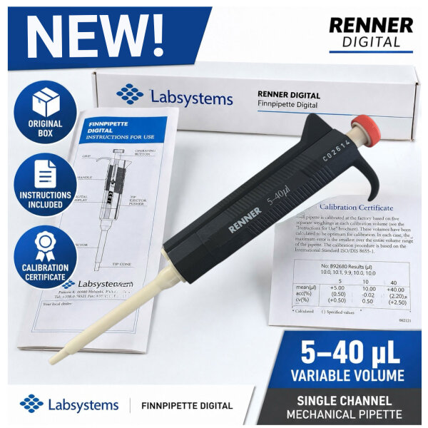 Labsystems Renner Finnpipette Digital 5–40 µL Pipette – NEW