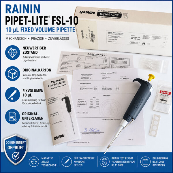 Rainin Pipet-Lite FSL-10 10 µL Fixed Volume Pipette Original Box