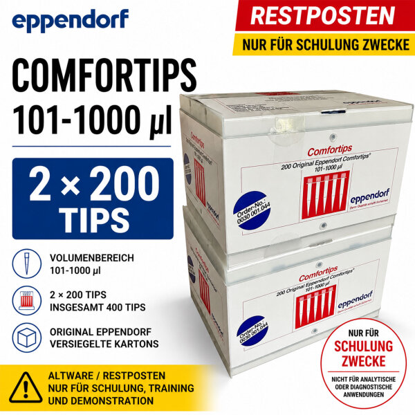 Eppendorf Comfortips 101–1000 µL 0030 001.044 – 2×200 – versiegelt – Schulungsware