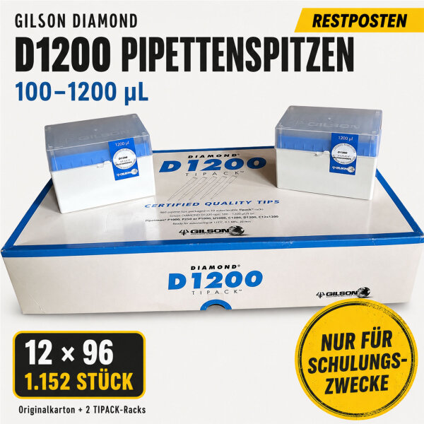 Gilson PIPETMAN DIAMOND D1200 Pipettenspitzen 100–1200 µL – 1.152 Stück – Schulungsware