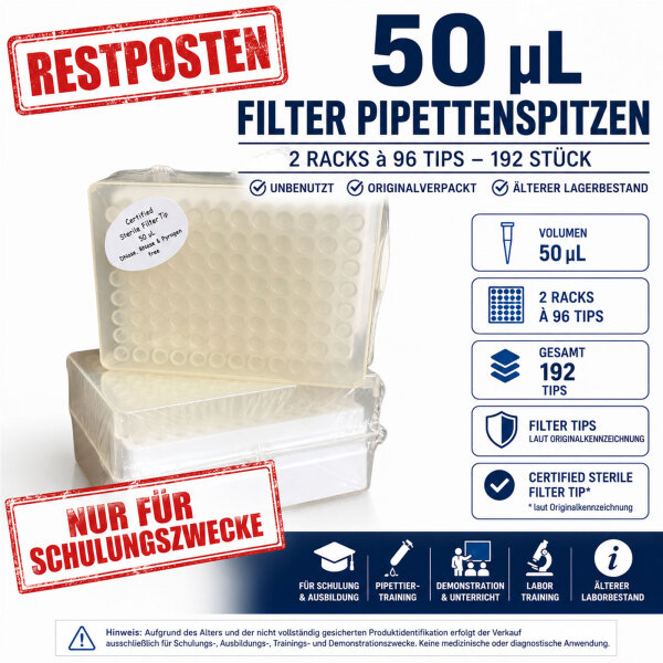 Filter-Pipettenspitzen 50 µL – 2×96 Stück – Schulungsware