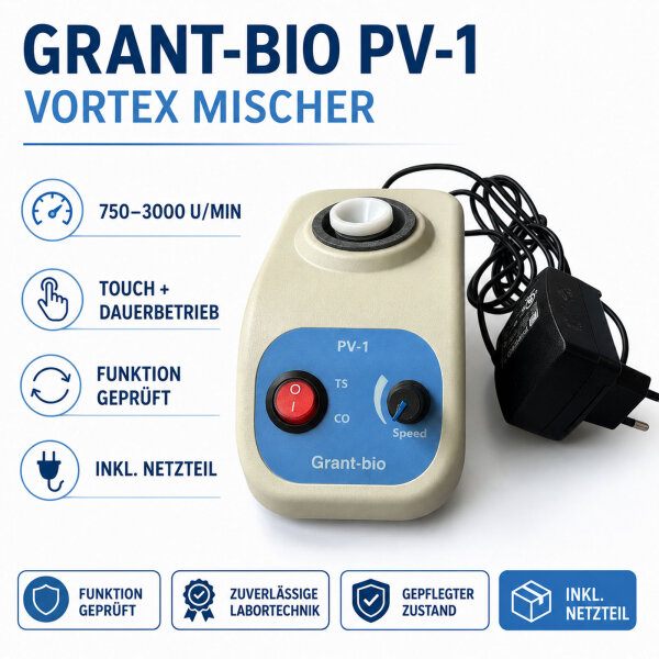 Grant-bio PV-1 Vortexmischer 750–3000 U/min – Touch & Dauerbetrieb – geprüft