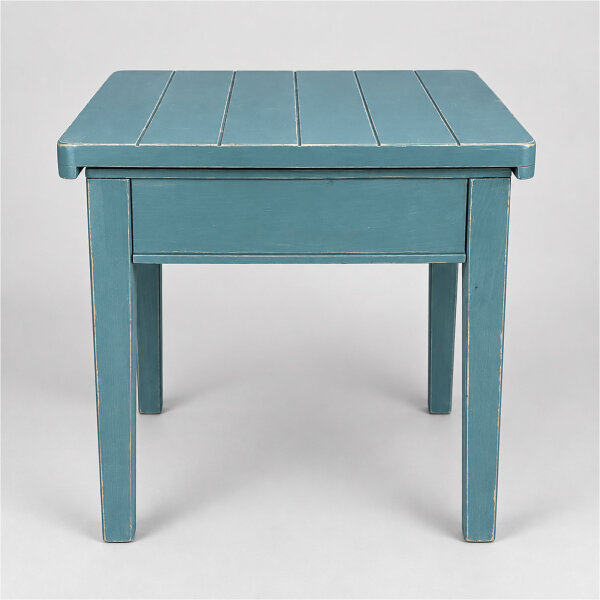 Wood Side Table Storage Vintage Beach Style Antique Blue 47x47 New