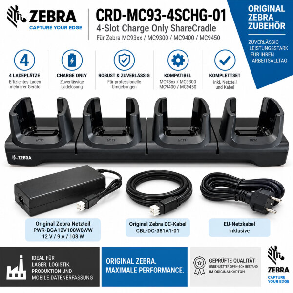Zebra CRD-MC93-4SCHG-01 4-Slot Charge Cradle inkl. Netzteil & Kabel