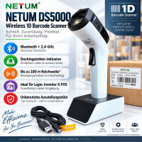 NETUM DS5000 Wireless 1D Barcode Scanner Bluetooth 2,4...