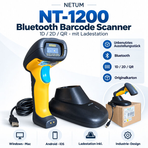 NETUM NT-1200 Bluetooth QR 2D 1D Barcode Scanner mit Ladestation