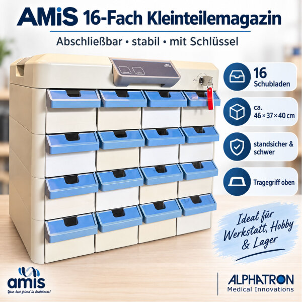 AMiS 16-Fach Kleinteilemagazin abschließbar Sortierschrank Werkstatt Schubladen