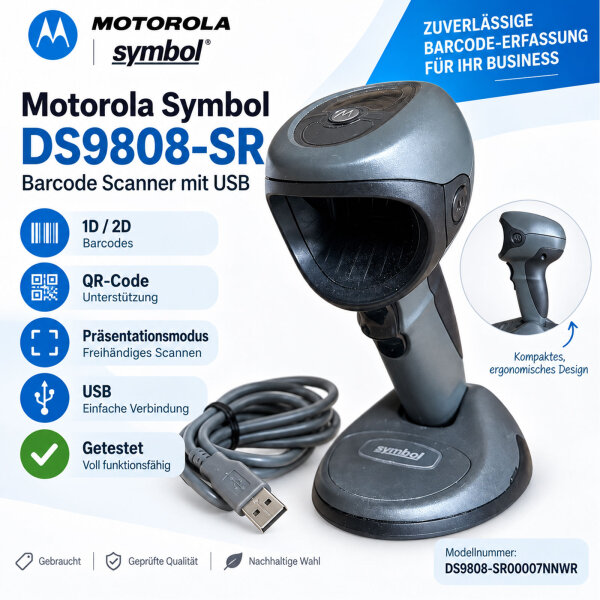 Motorola Symbol DS9808-SR 1D/2D Barcode Scanner USB QR Code getestet