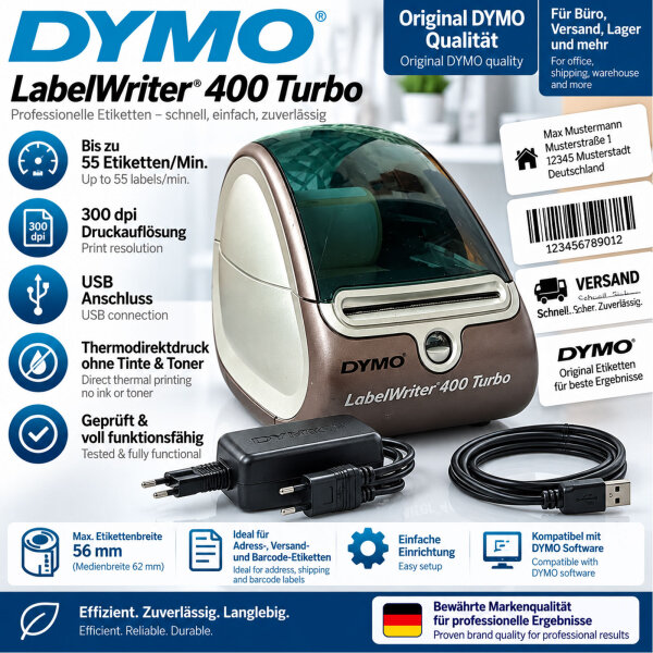 DYMO LabelWriter 400 Turbo Etikettendrucker 300 dpi USB – geprüft + Netzteil