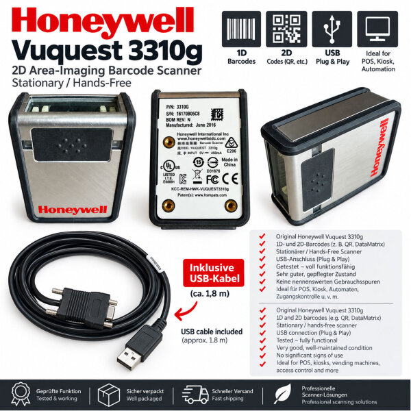 Honeywell Vuquest 3310g 2D Barcode Scanner – USB – geprüft – inkl. Kabel