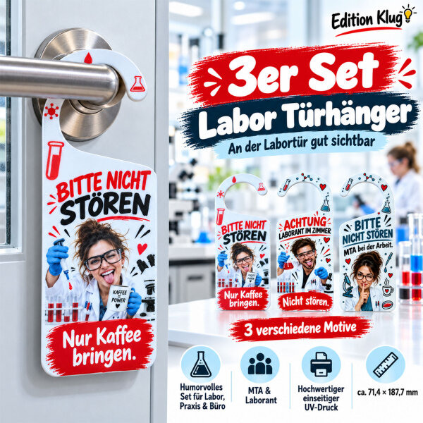 Edition Klug Set of 3 Laboratory Door Hangers MTA Lab Technician UV Print
