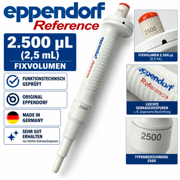 Eppendorf Reference 2500 Pipette 2500 µL 2.5 mL Fixed Volume Tested
