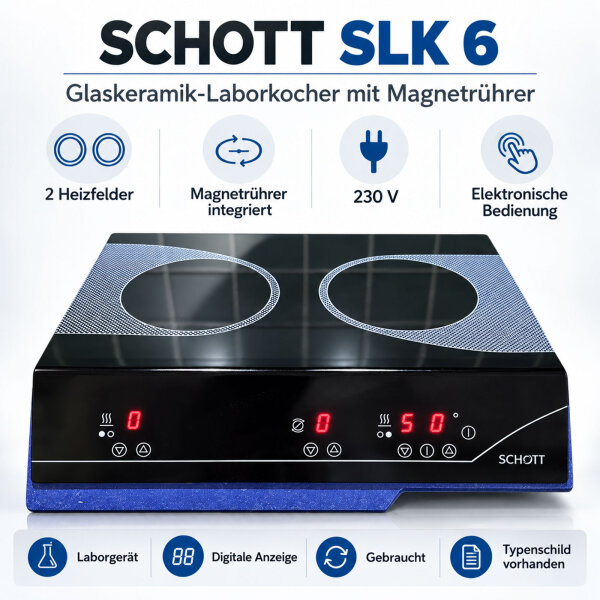 SCHOTT SLK 6 Glaskeramik-Laborkocher mit Magnetrührer – 2 Heizfelder, 230 V