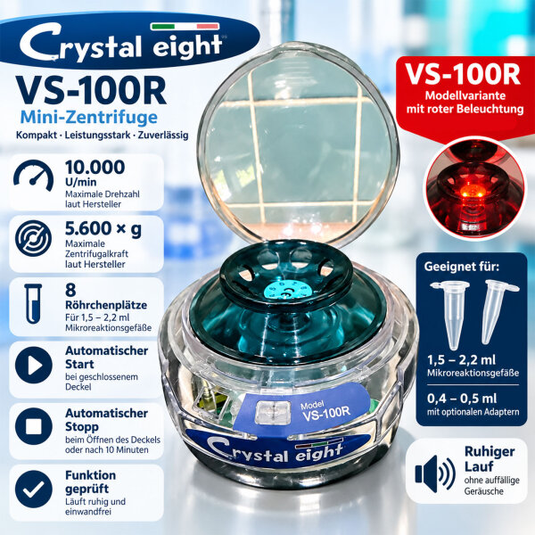 Crystal eight VS-100R – Mini-Laborzentrifuge, 8-fach-Rotor, 10.000 U/min, geprüft