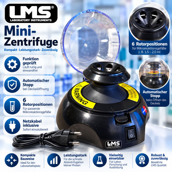 LMS Mini-Laborzentrifuge – 6-fach-Rotor, Tischzentrifuge, funktionsgeprüft