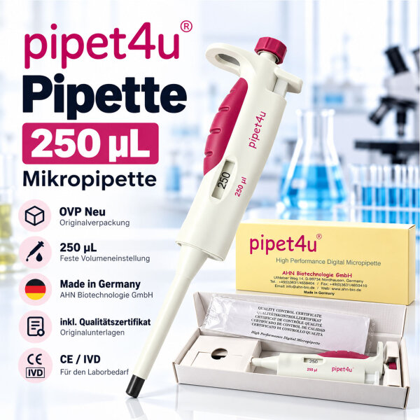 AHN pipet4u 250 µL Fixed Volume Single Channel Pipette – New in Original Box – 8-010-00-9