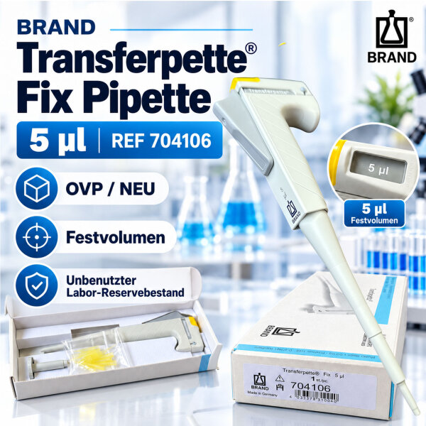 BRAND Transferpette Fixed Volume Pipette 5 µL – REF 704106 – New in Original Box